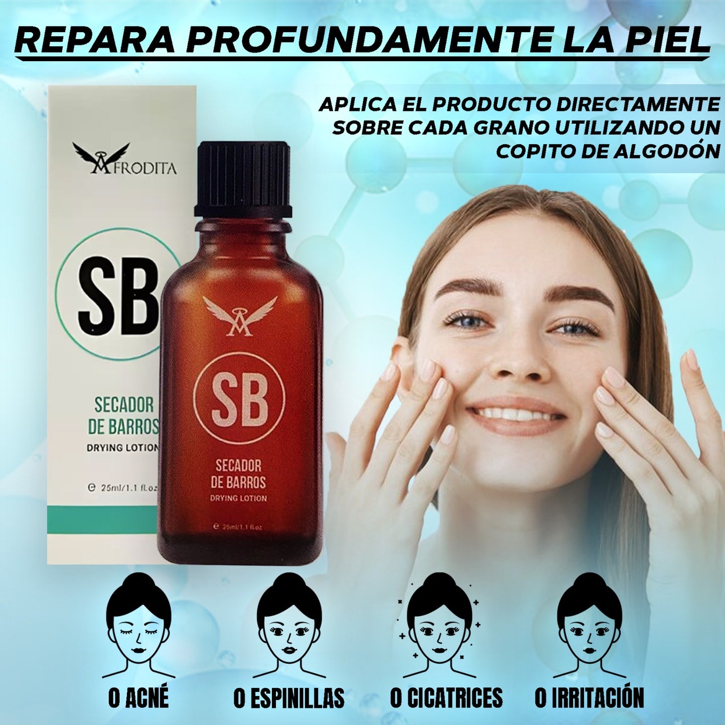🤩 Loción Secadora de Barros y Espinillas - AFRODITA™ 25ML